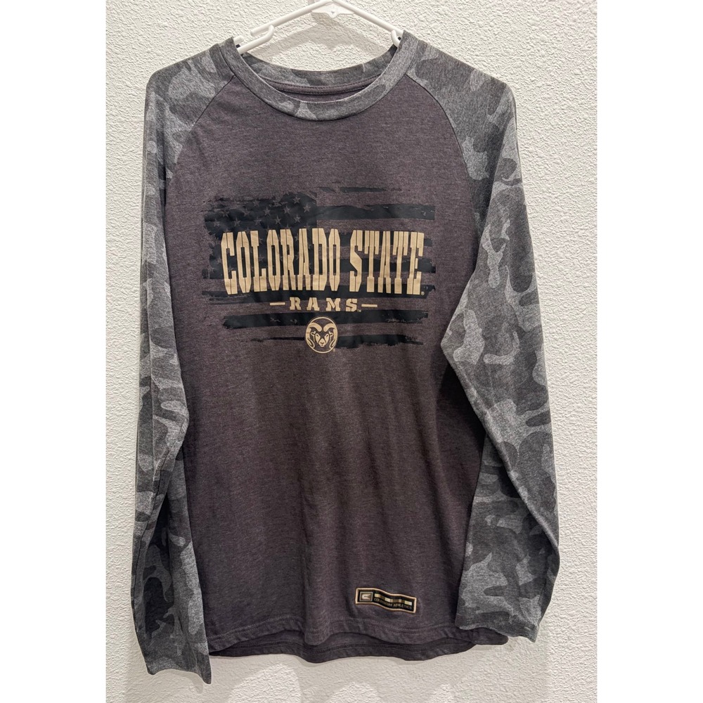 Colosseum Colorado State Rams Shirt Mens L Gray Camo Raglan OHT Military Flag